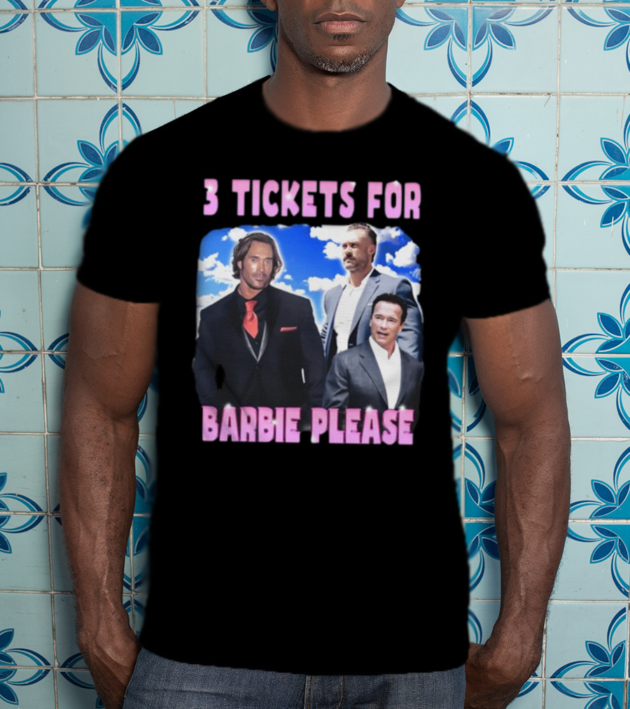 Memeabletees 3 Tickets For Barbie Please With Three Men In Suits T-Shirt