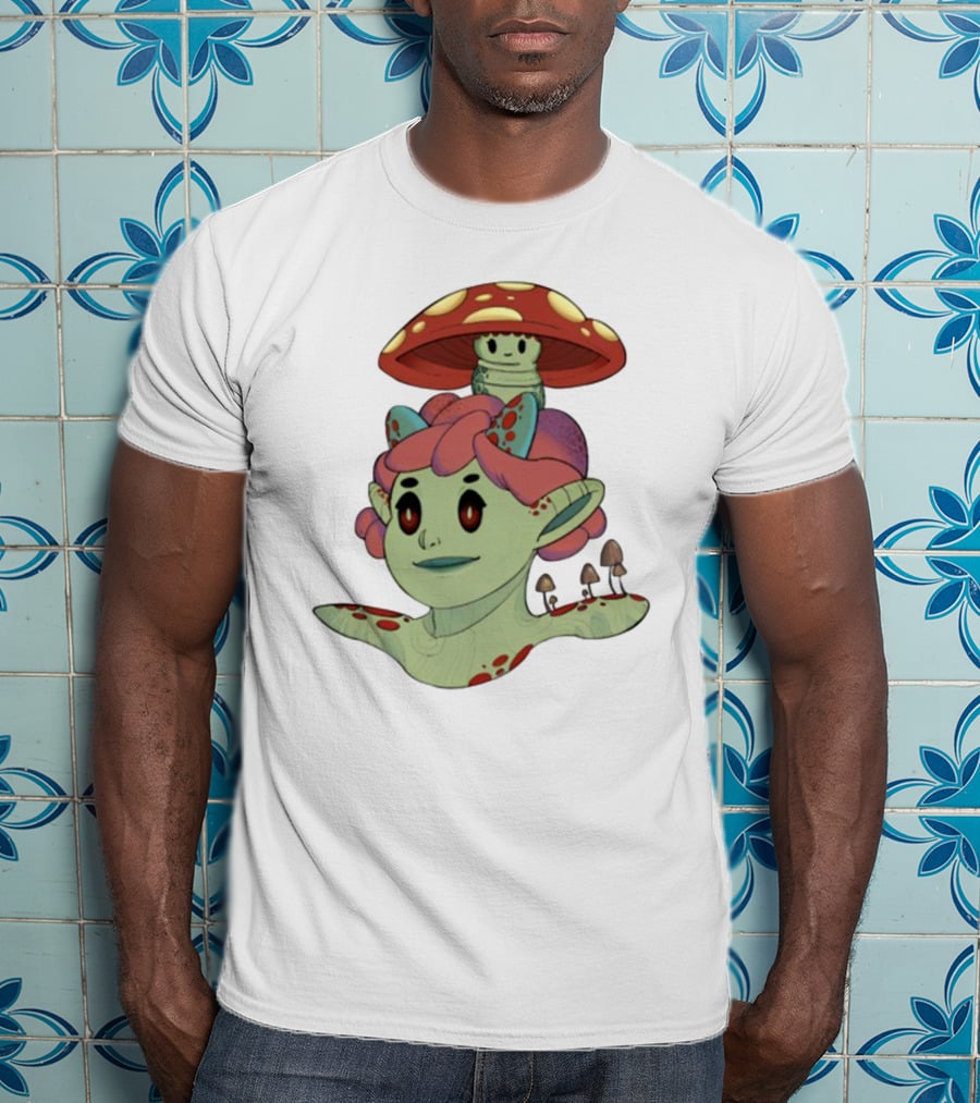 Mushroom Troll Fantasy Character With Toadstool Hat And Colorful Hair T-Shirt
