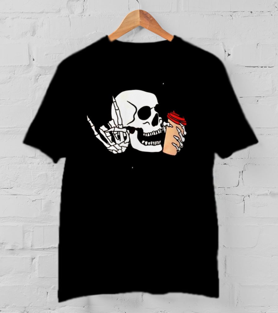 Dead Inside But Alive In Christ Skeleton With Coffee Cup T-Shirt
