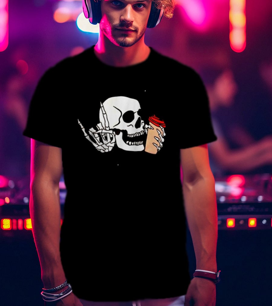 Dead Inside But Alive In Christ Skeleton With Coffee Cup T-Shirt