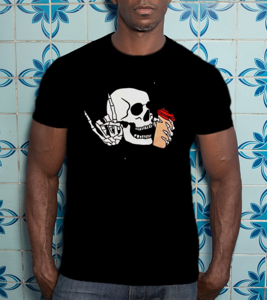 Dead Inside But Alive In Christ Skeleton With Coffee Cup T-Shirt