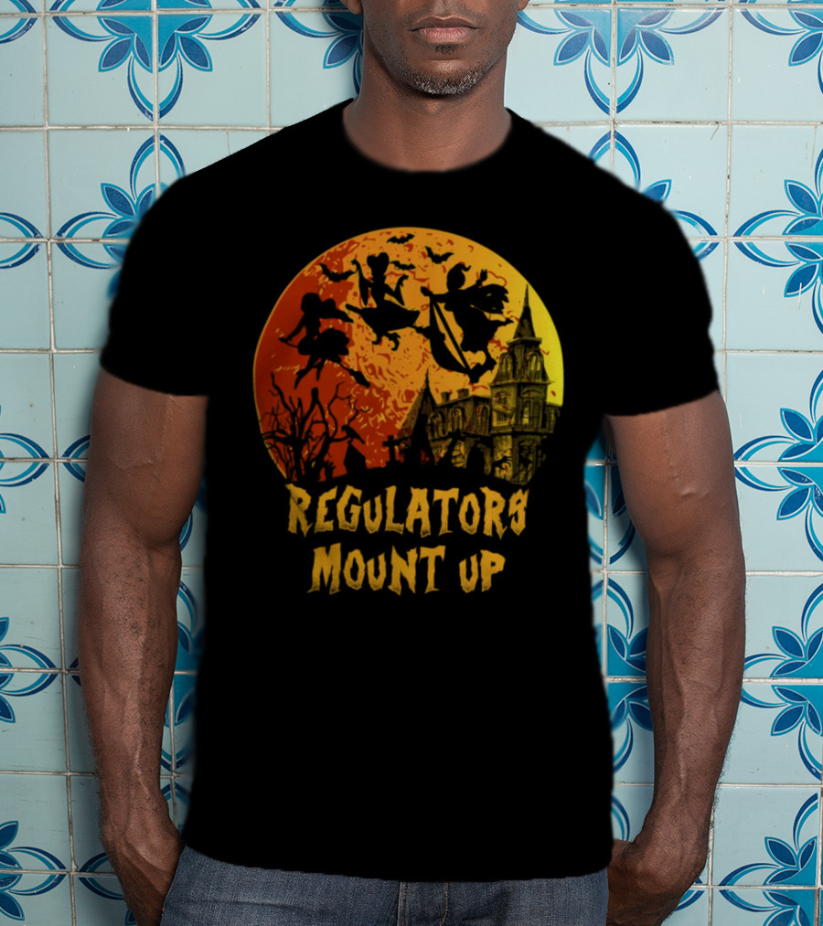 Regulators Mount Up Halloween Witches Flying Past Haunted House T-Shirt