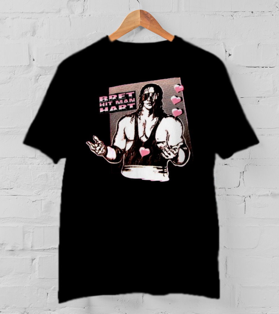 Bret The Hitman Hart 1990 WWF Vintage Style With Pink Hearts Iconic Look T-Shirt