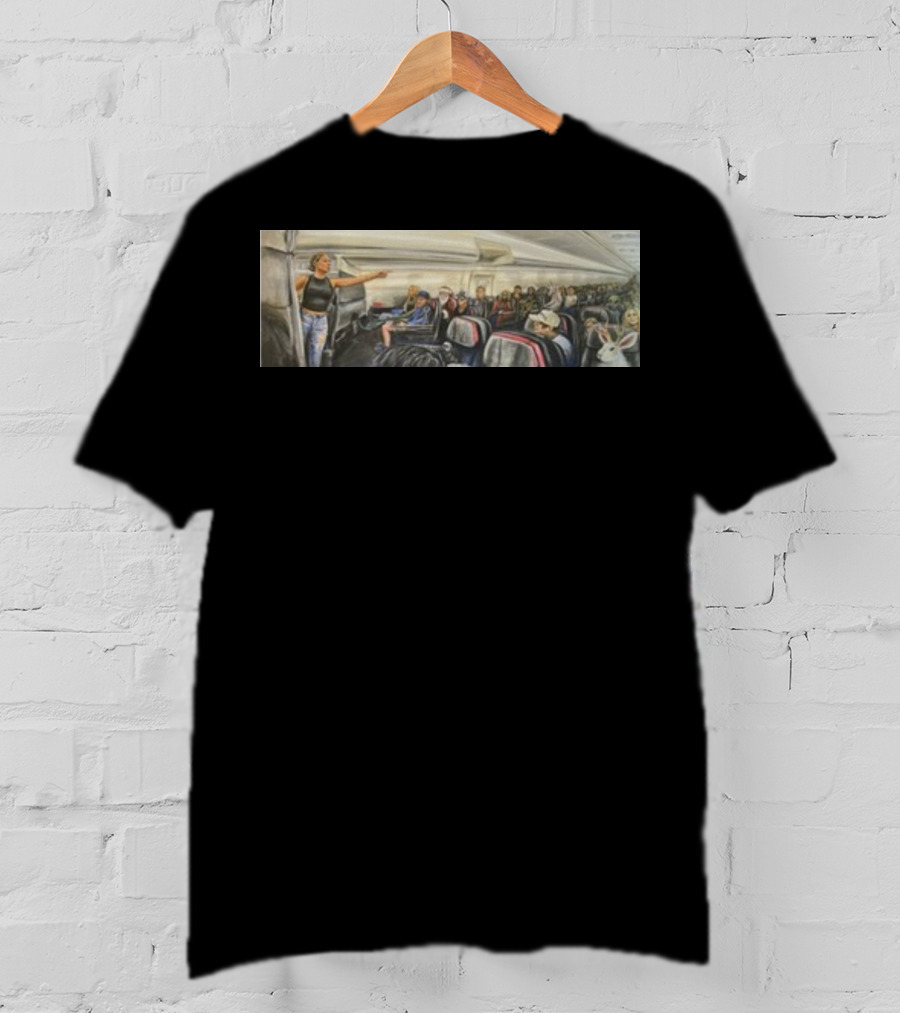 Travispaints Airplane Lady Freak Out Pointing Bigfoot Statue T-Shirt