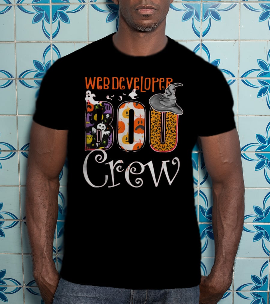 Web Developer Boo Crew Halloween Party Spooky Web Developer Ghosts Pumpkins Witch Hat T-Shirt