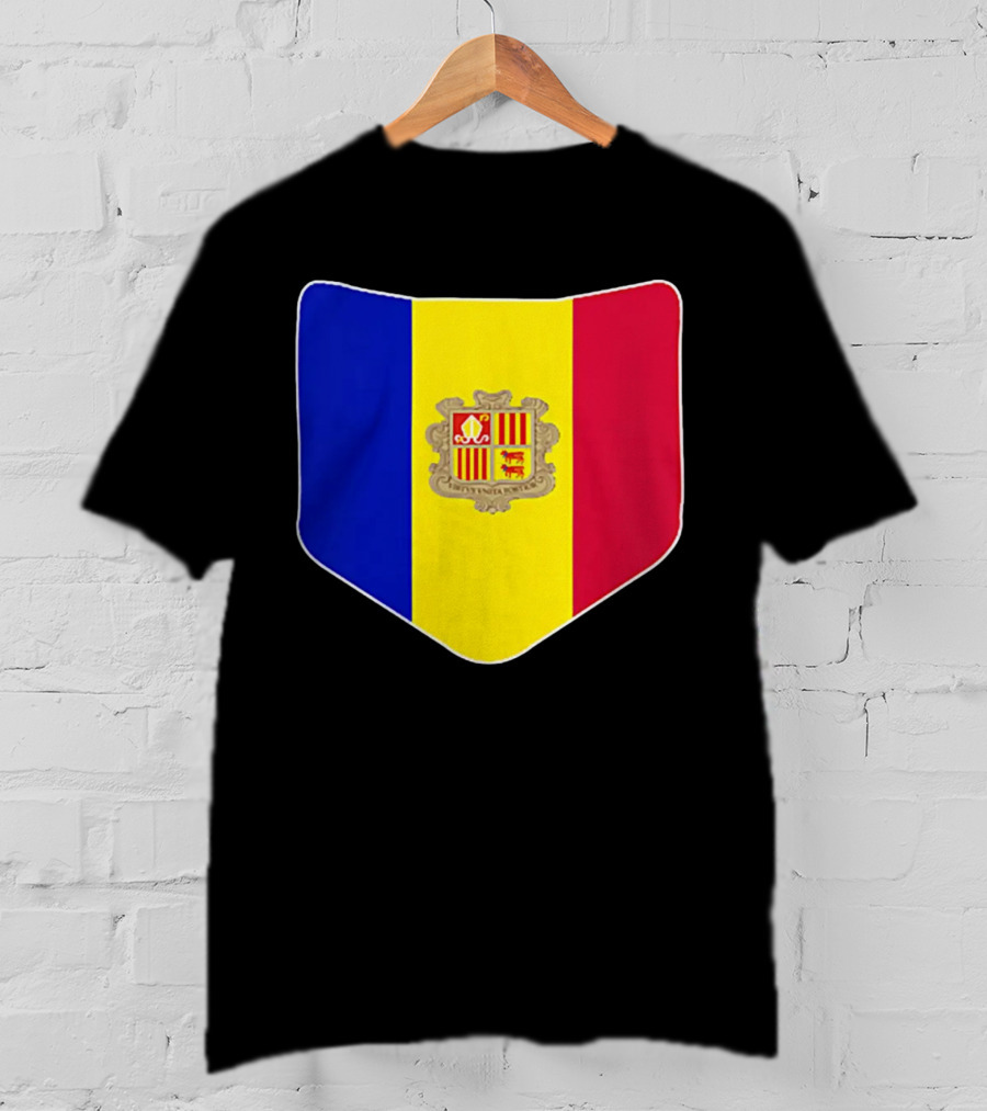 Andorra Flag Pocket Print Andorran Colors Crest Emblem T-Shirt