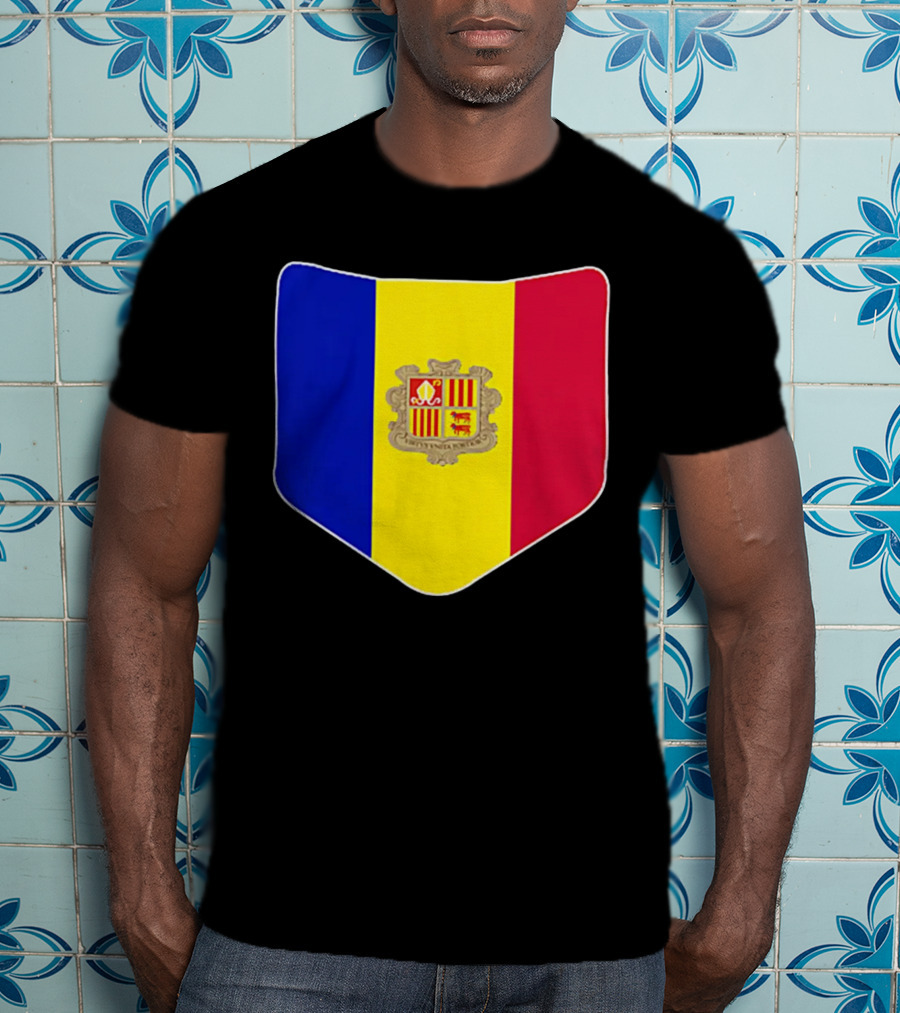 Andorra Flag Pocket Print Andorran Colors Crest Emblem T-Shirt