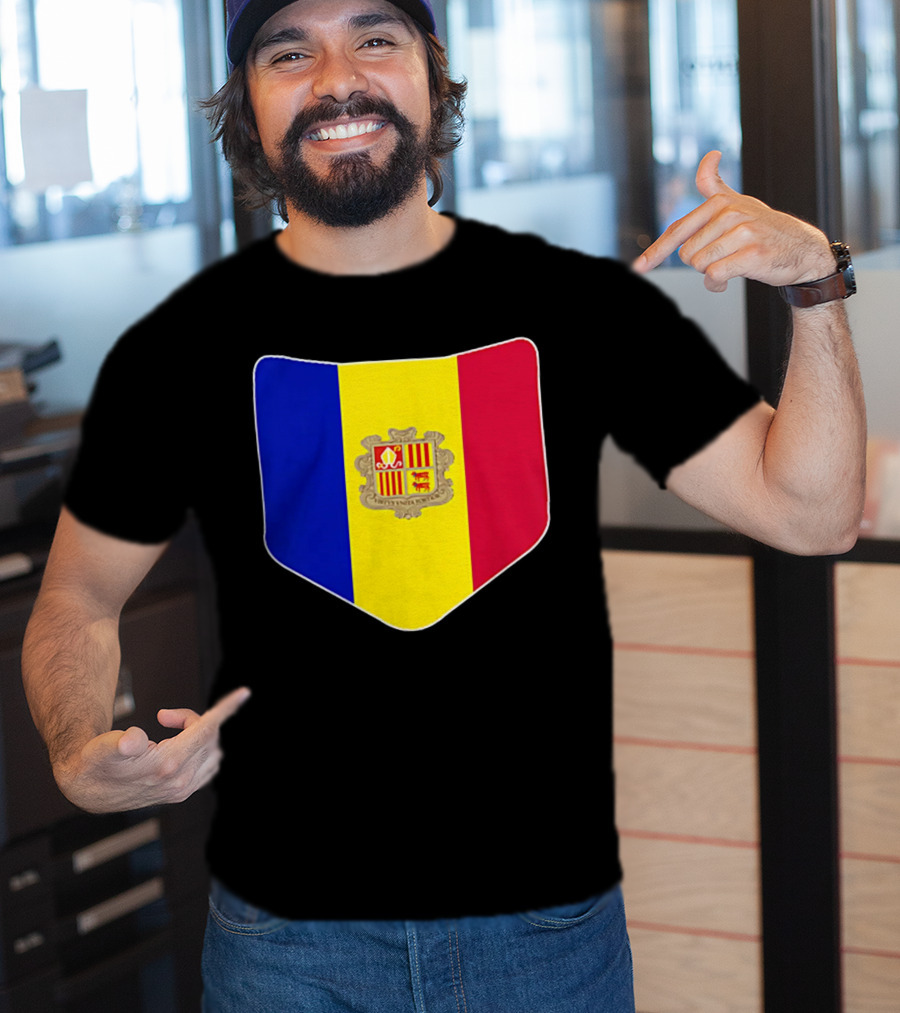Andorra Flag Pocket Print Andorran Colors Crest Emblem T-Shirt