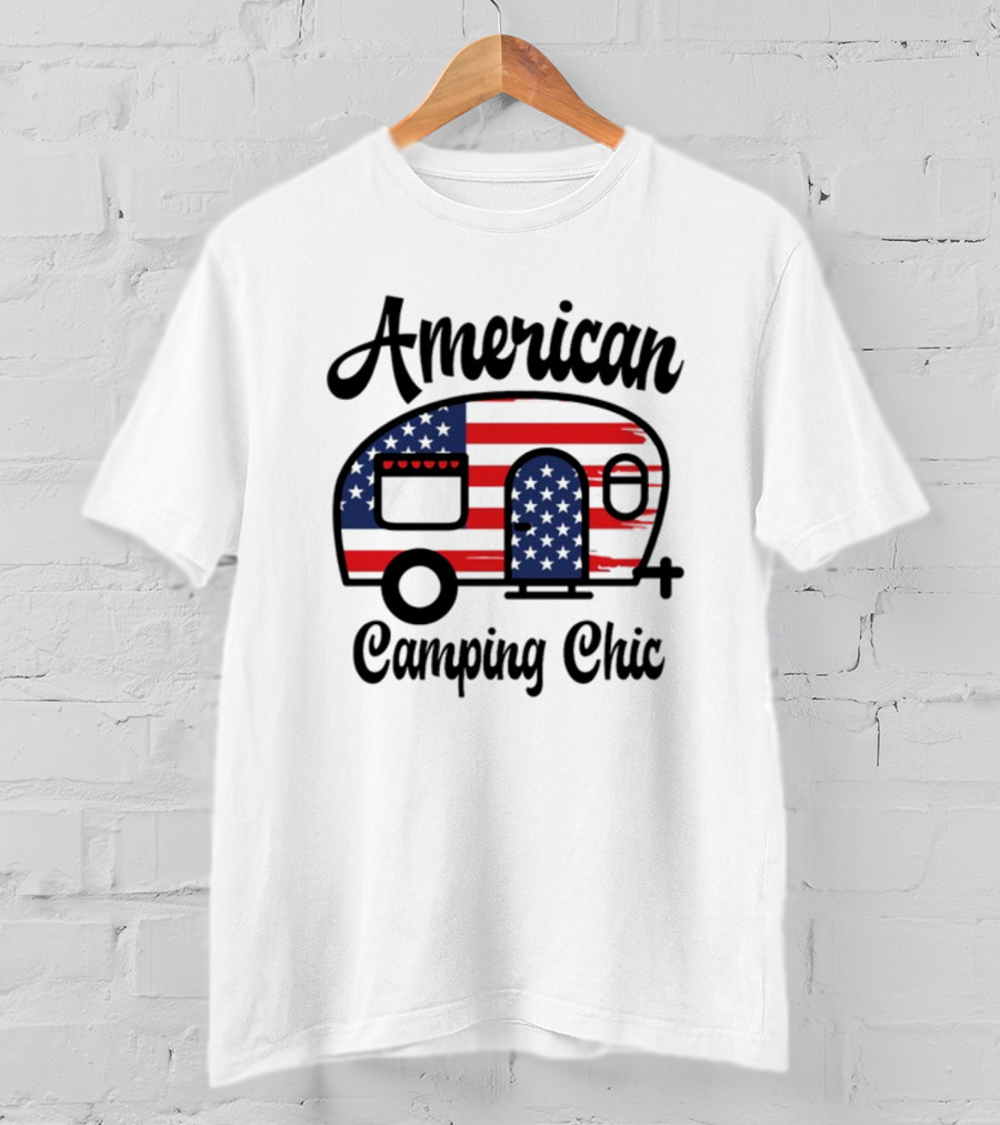 American Camping Chic Flag Camper T-Shirt
