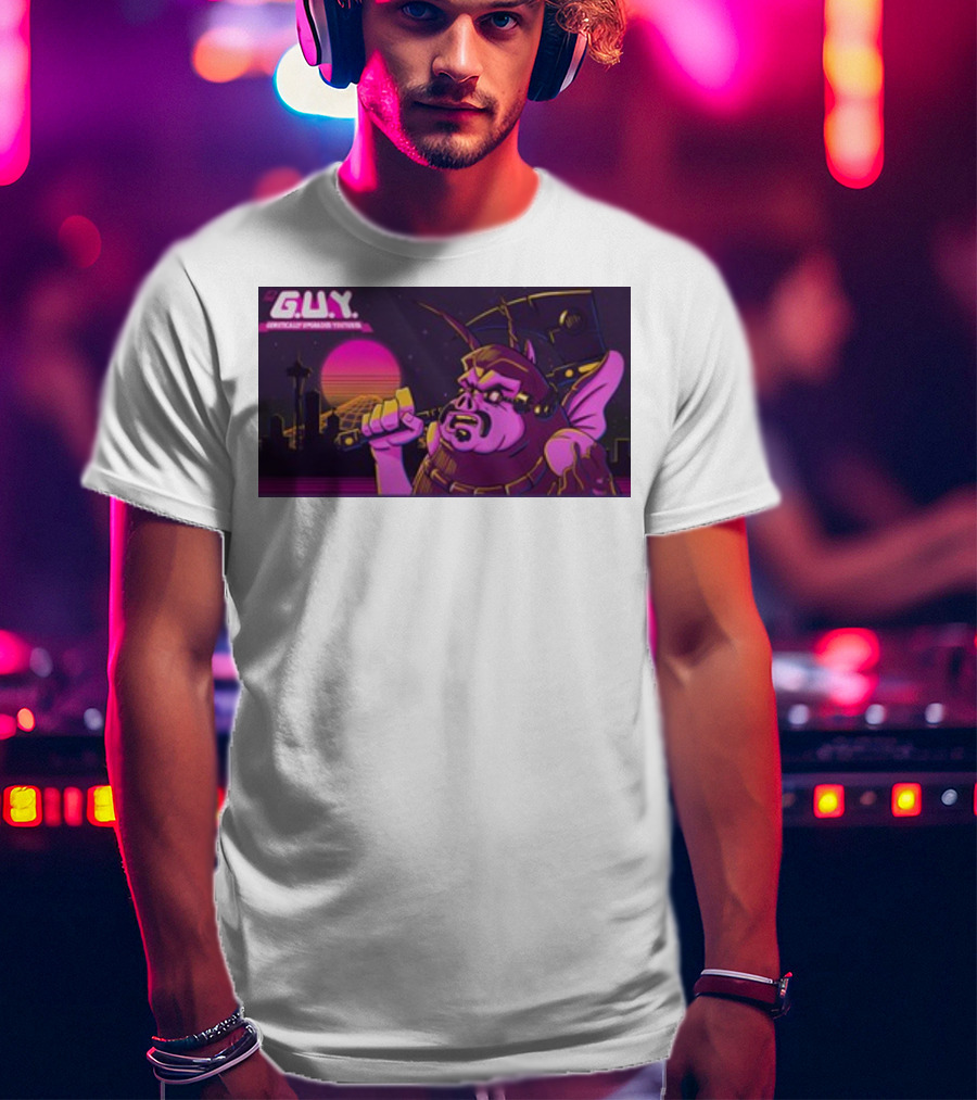 Gundamishere G.U.Y. Generically Upgraded New Retro Sci-Fi Neon T-Shirt