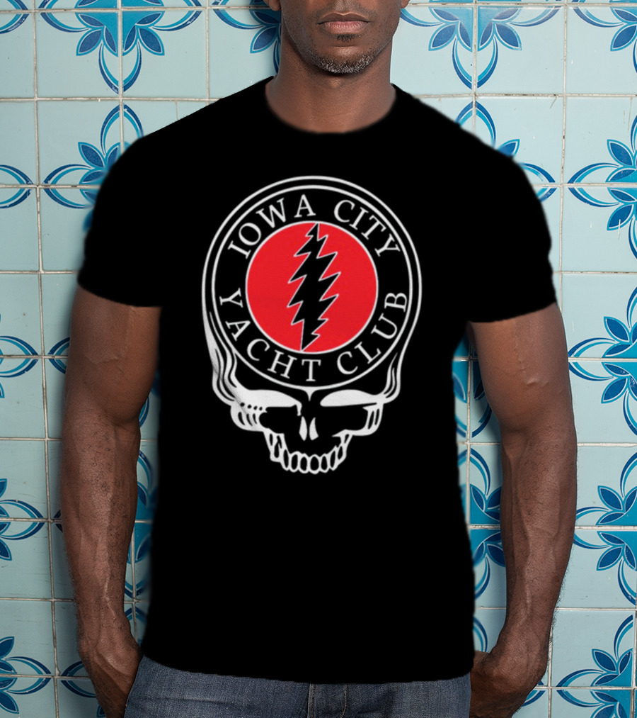 Iowa City Yacht Club Skull Steal Your Face Lightning Bolt T-Shirt