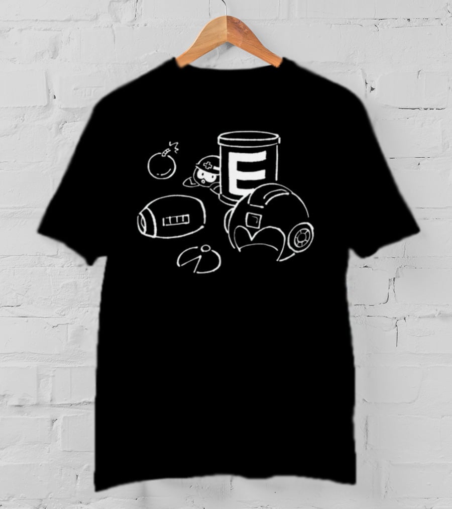 Mega Man E-Tank Helmet And Bomb Line Art Elements T-Shirt