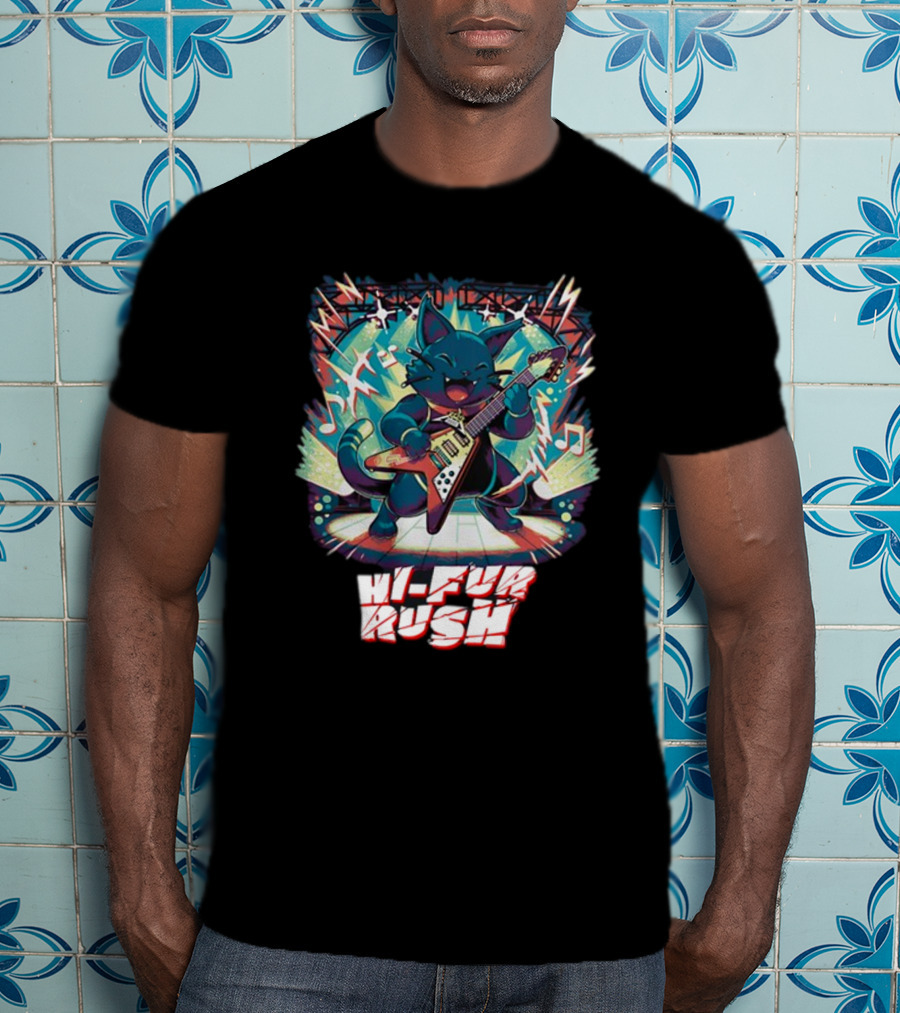 Quakecon Dallas Pets Alive Hi-Fur Rush Cat Rocking Electric Guitar Explosion T-Shirt