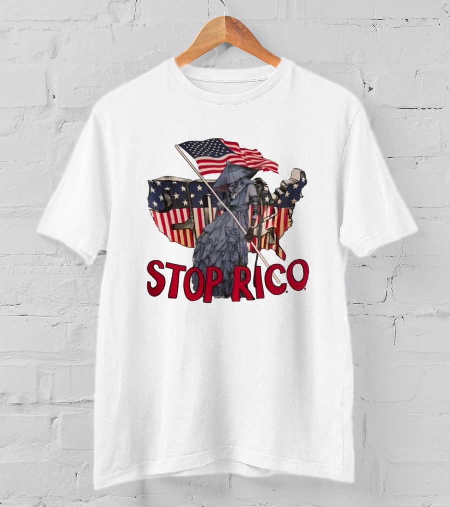 Champagnepapi Wearing Stop R.I.C.O Jeffery Deaver American Flag Map T-Shirt
