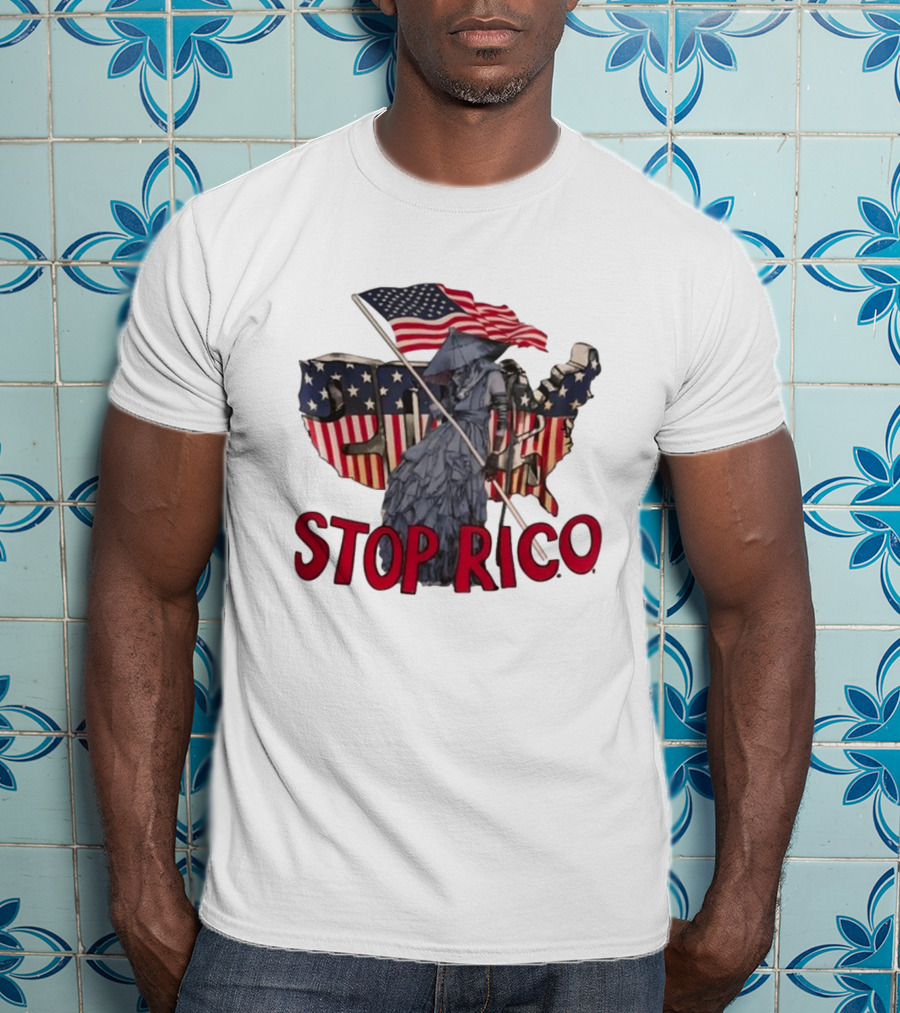 Champagnepapi Wearing Stop R.I.C.O Jeffery Deaver American Flag Map T-Shirt