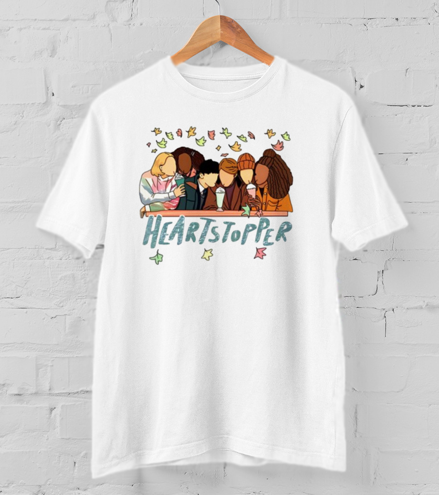 Heartstopper Characters At A Diner With Milkshakes And Falling Leaves T-Shirt