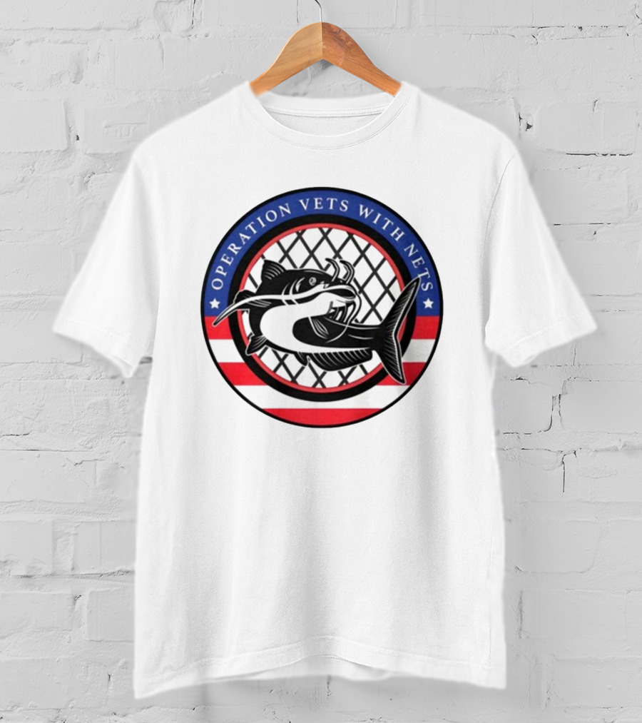 Operation Vets With Nets Patriotic Catfish Badge T-Shirt