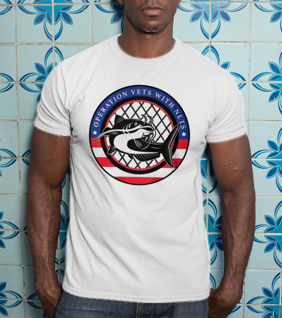 Operation Vets With Nets Patriotic Catfish Badge T-Shirt