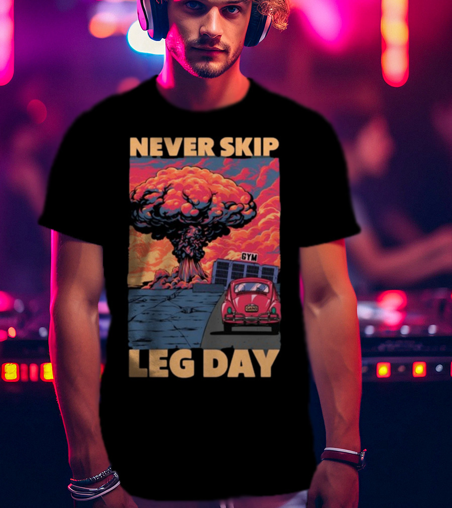 Raskolapparel Never Skip Leg Day Gym Explosion Retro Car T-Shirt