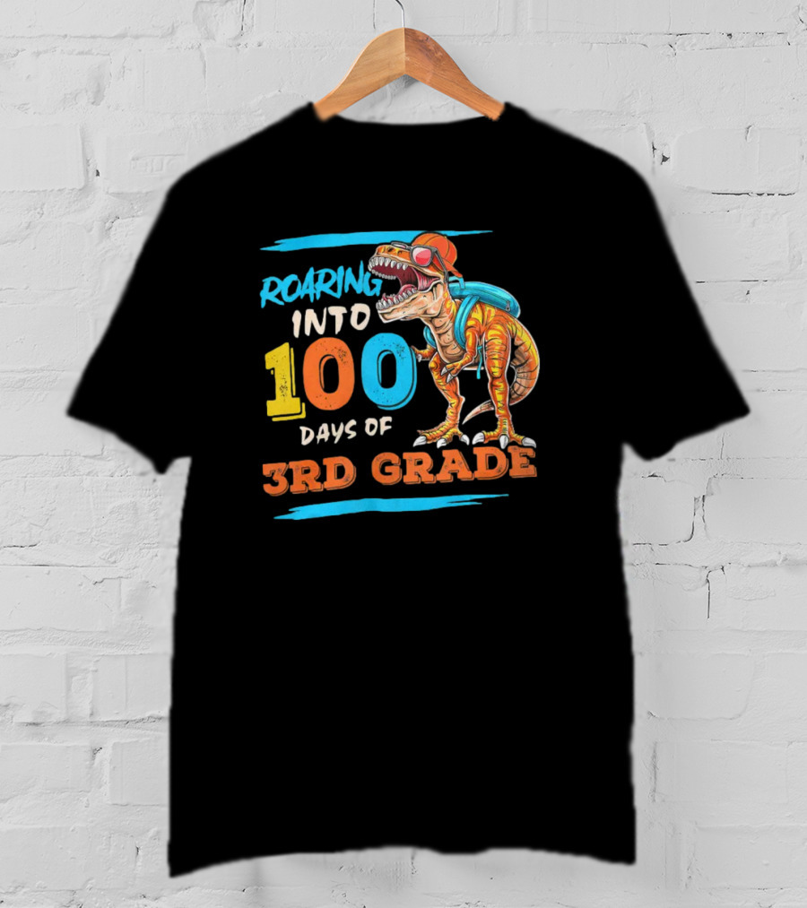 Roaring Into 100 Days Of 3rd Grade Dabbing Dinosaur T-Shirt
