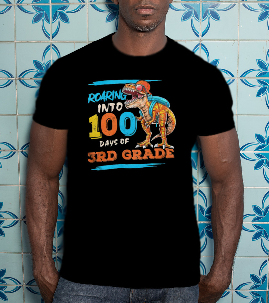 Roaring Into 100 Days Of 3rd Grade Dabbing Dinosaur T-Shirt