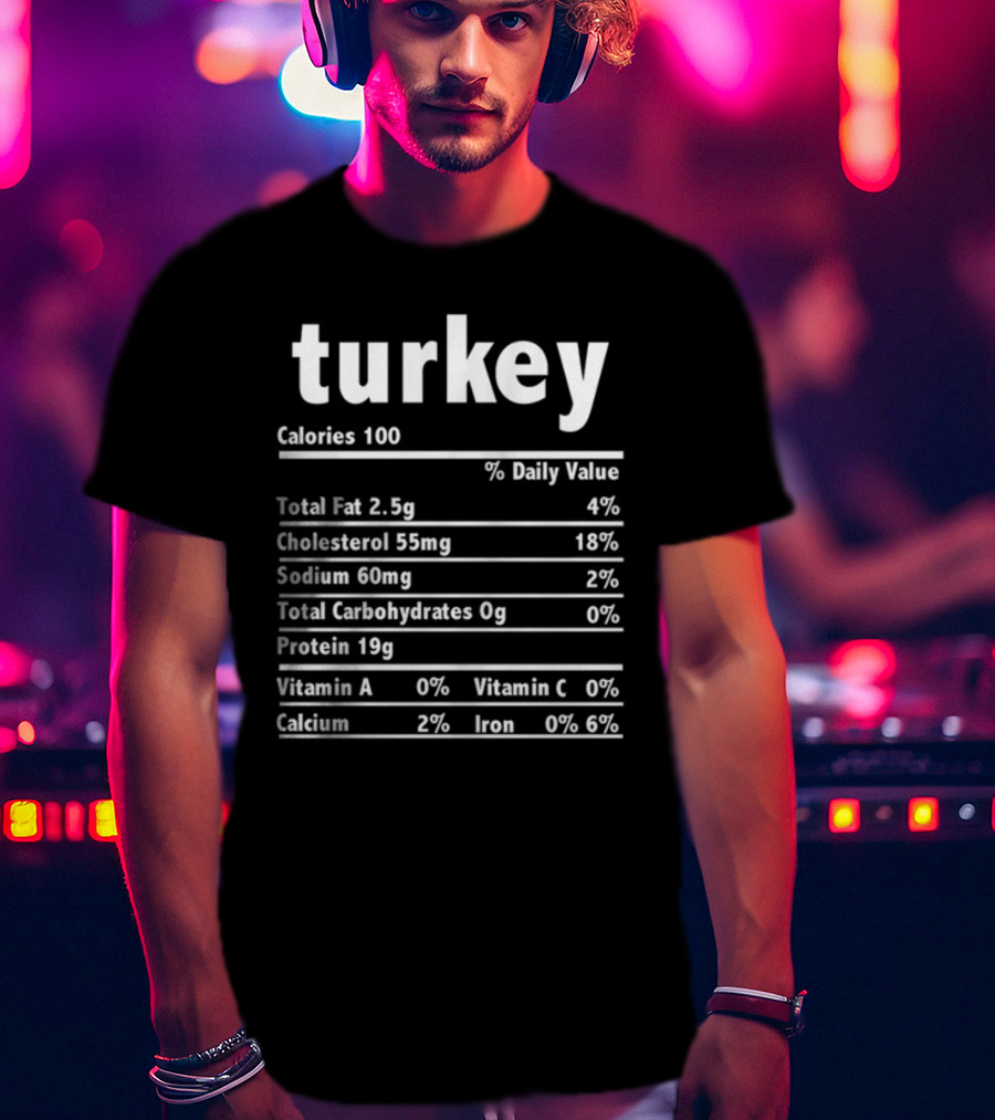 Turkey Nutrition Label Calories 100 Total Fat 2.5g Protein 19g T-Shirt