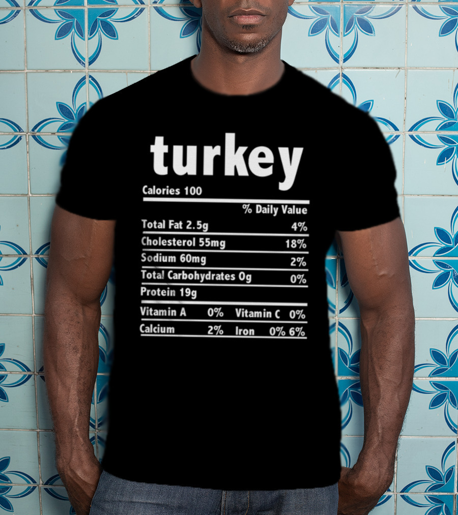 Turkey Nutrition Label Calories 100 Total Fat 2.5g Protein 19g T-Shirt