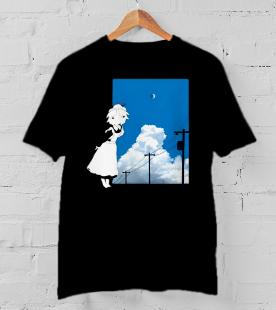 Electric Maid Under Cloudy Sky And Moon With Power Lines T-Shirt