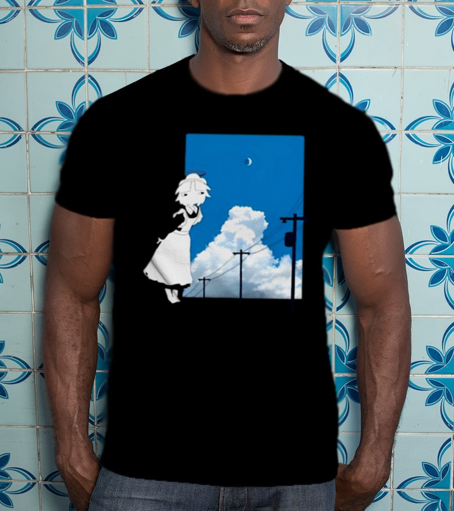 Electric Maid Under Cloudy Sky And Moon With Power Lines T-Shirt