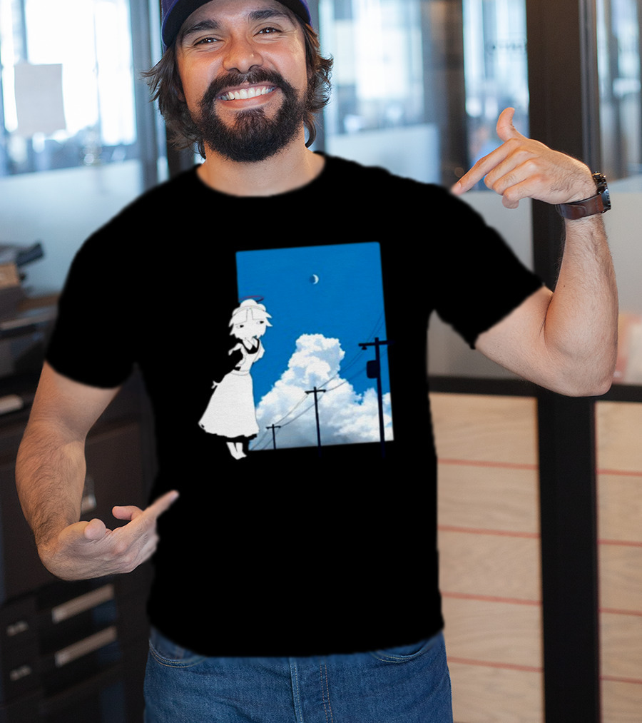 Electric Maid Under Cloudy Sky And Moon With Power Lines T-Shirt