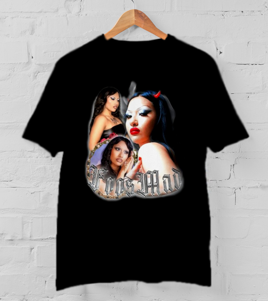 Foos Mad Gothic Style With Bold Makeup And Red Horns T-Shirt
