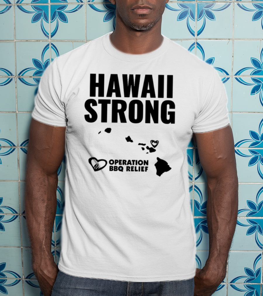 Hawaii Strong Operation BBQ Relief Map And Heart Icons T-Shirt