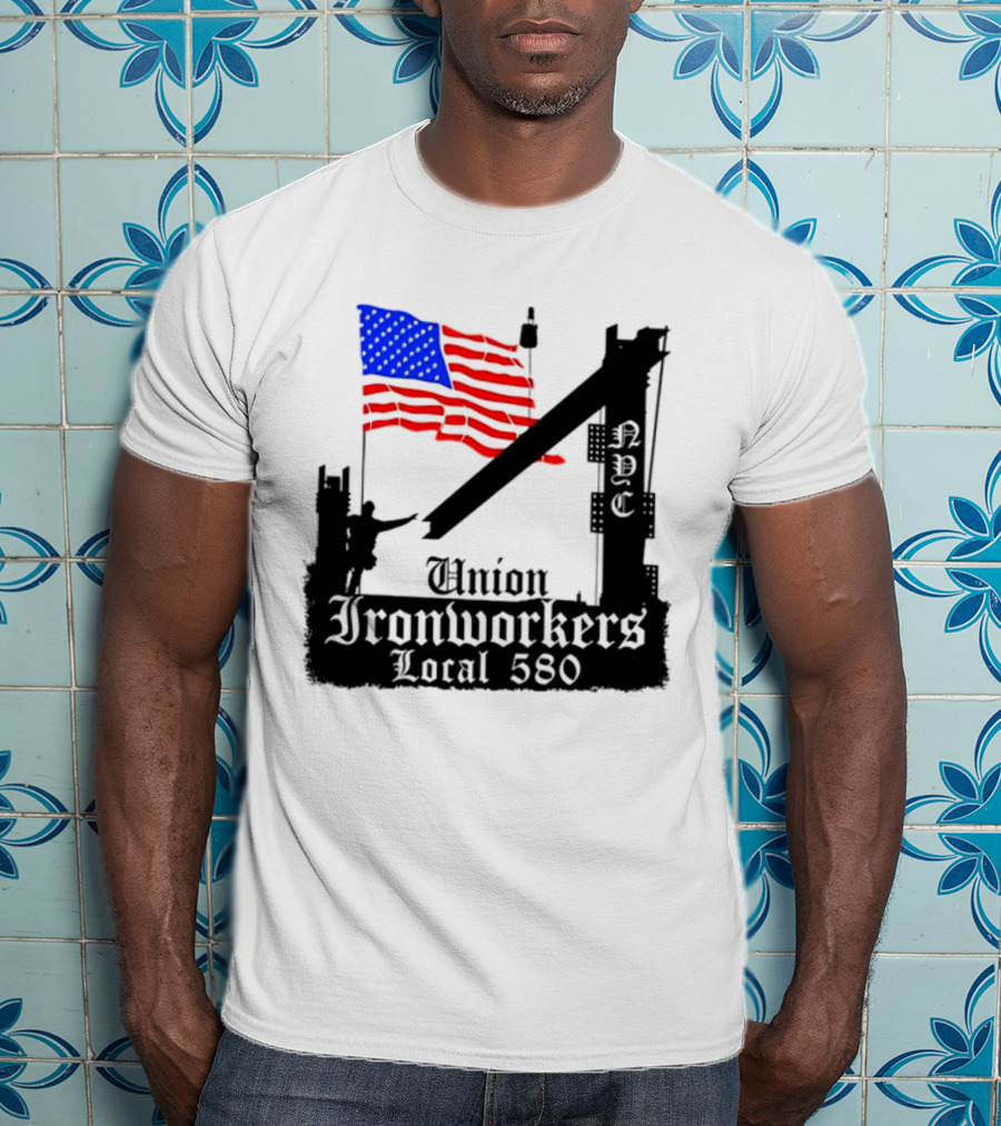 Union Ironworkers Local 580 NYC American Flag T-Shirt