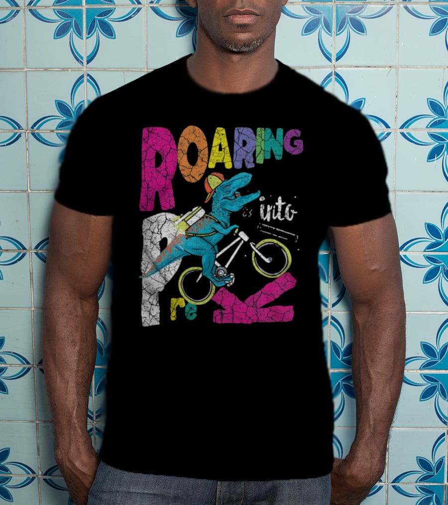 Roaring Into Pre-K Dinosaur Bike Adventure 1st Day Of School Rex T-Shirt