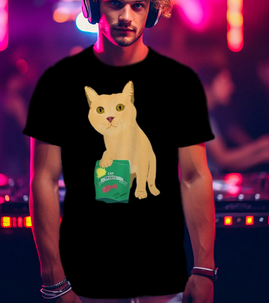KatRose Cat Treats 100% Fish Formula Cat Holding Green Package T-Shirt