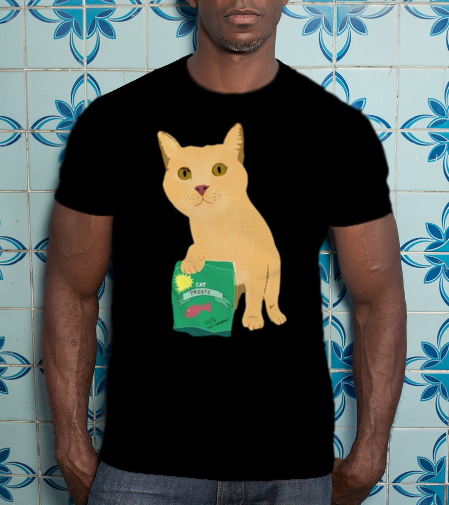 KatRose Cat Treats 100% Fish Formula Cat Holding Green Package T-Shirt