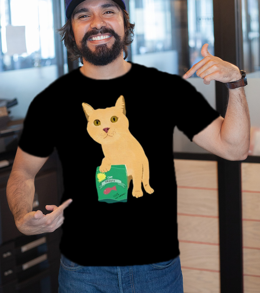 KatRose Cat Treats 100% Fish Formula Cat Holding Green Package T-Shirt