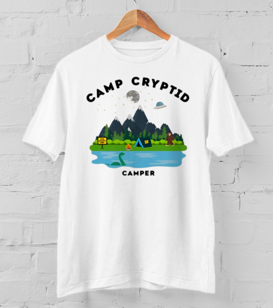 Camp Cryptid Camper UFO Area Loch Ness Bigfoot Camping Scene T-Shirt