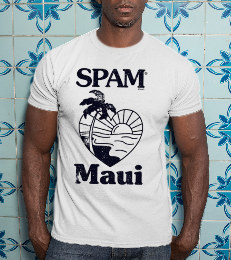 SPAM Maui Sunset Heart Palm Tree T-Shirt