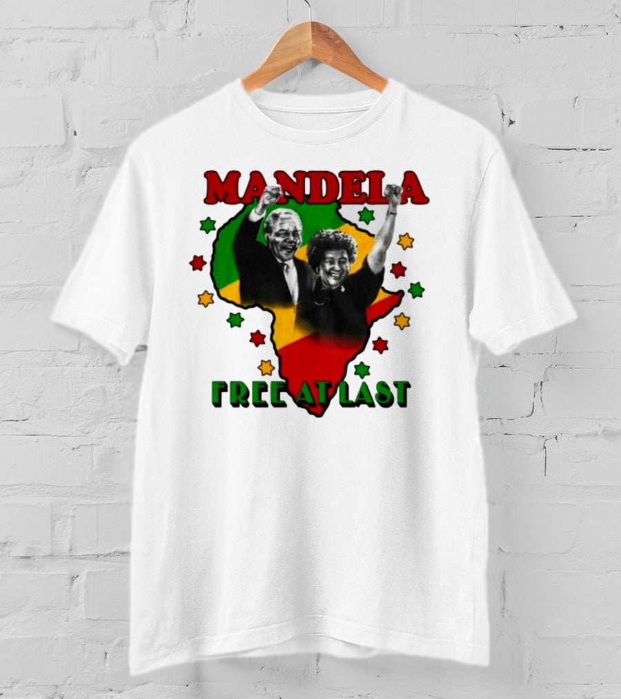 Nelson Mandela Free At Last Africa Map Red Yellow Green Stars T-Shirt
