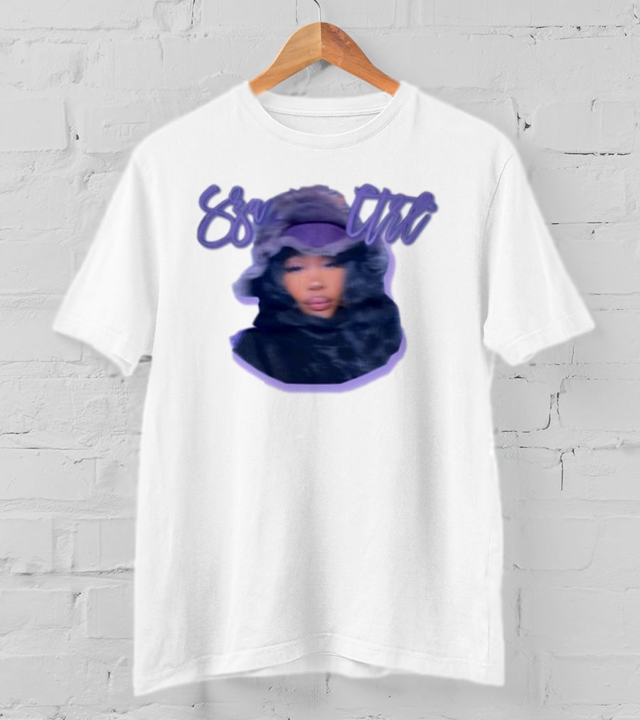 Meechy Club Sza Ctrl Portrait With Fuzzy Hood And Purple Gradient Text T-Shirt