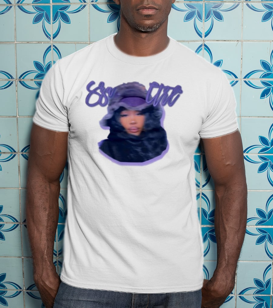 Meechy Club Sza Ctrl Portrait With Fuzzy Hood And Purple Gradient Text T-Shirt