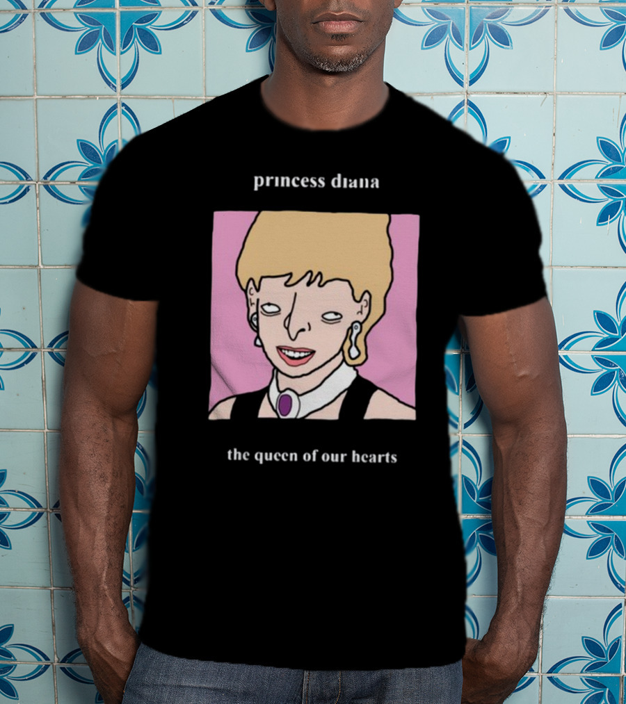 Princess Diana The Queen Of Our Hearts Cartoon Portrait On Pink Background T-Shirt