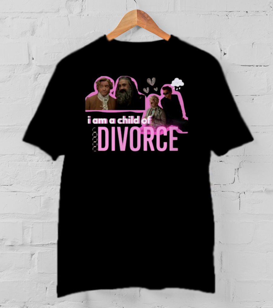 Good Omens I Am A Child Of Divorce Characters With Pink Outline T-Shirt