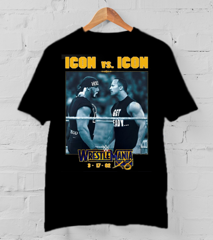 ICON Vs. ICON WrestleMania X8 The Rock Hulk Hogan 3-17-02 T-Shirt