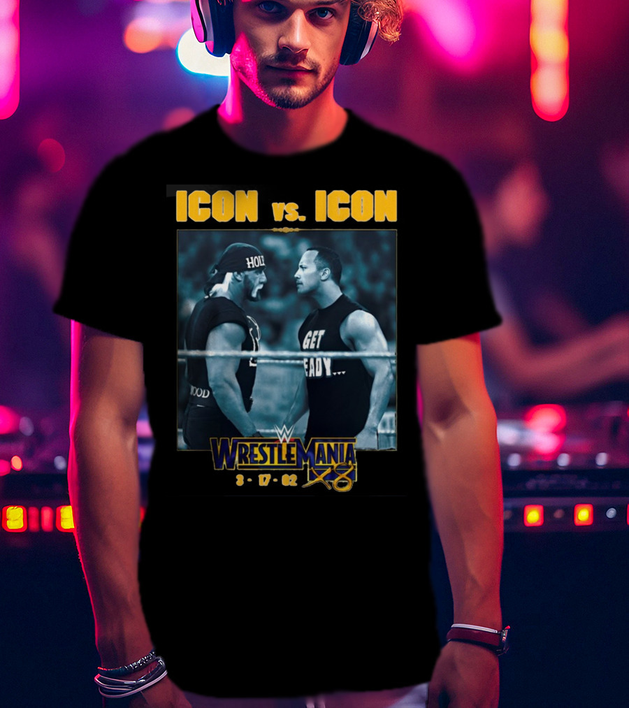 ICON Vs. ICON WrestleMania X8 The Rock Hulk Hogan 3-17-02 T-Shirt