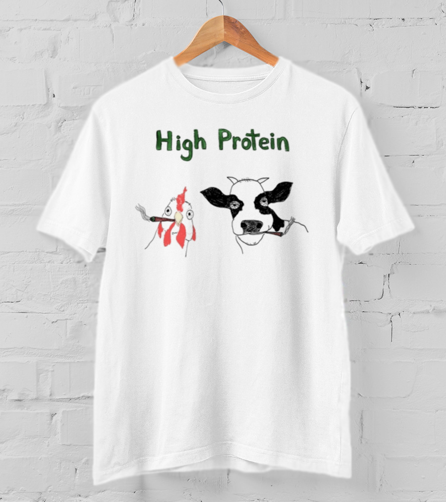 High Protein Chicken And Dairy Cow Smoking Cartoon T-Shirt