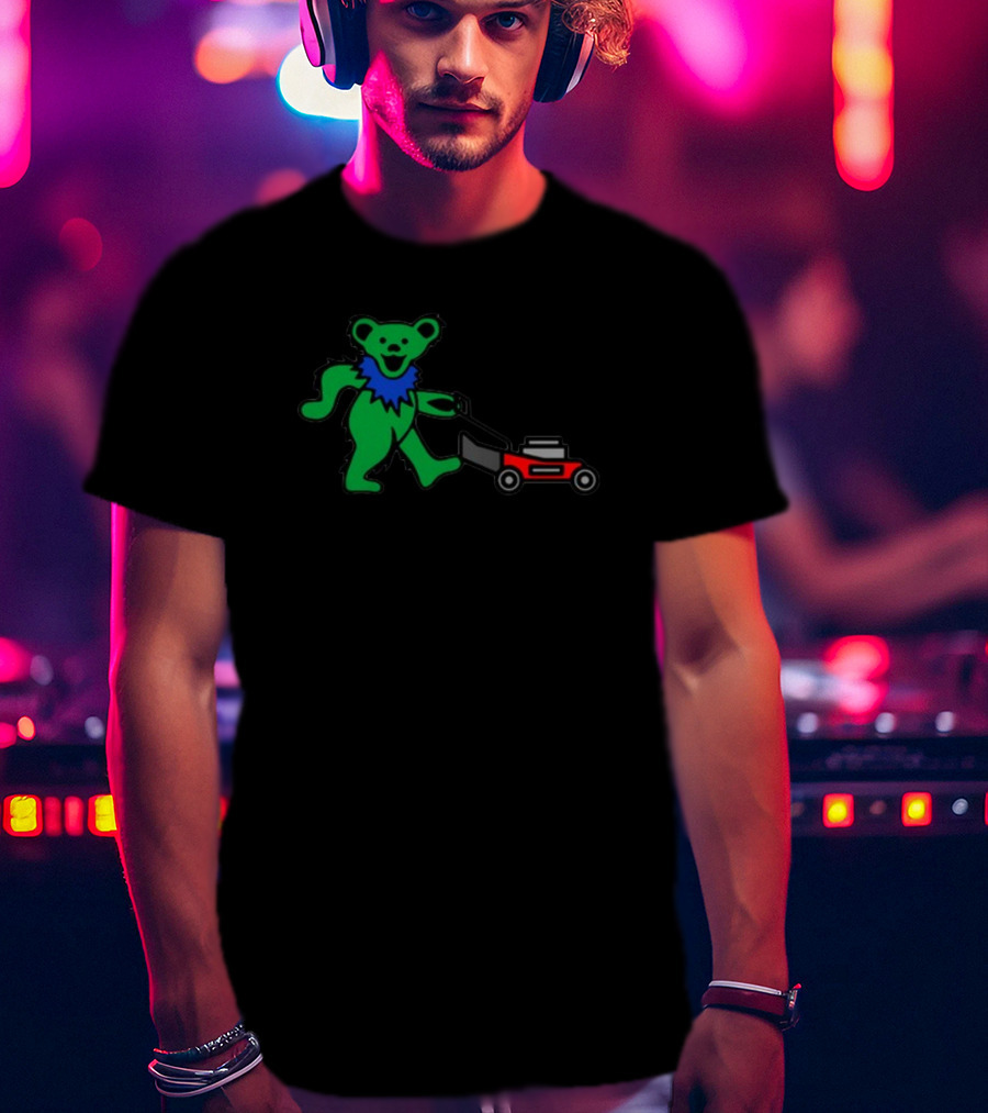 Middleclassfancy Mowing Bear Grateful Dead Dancing Bear Icon With Mower T-Shirt