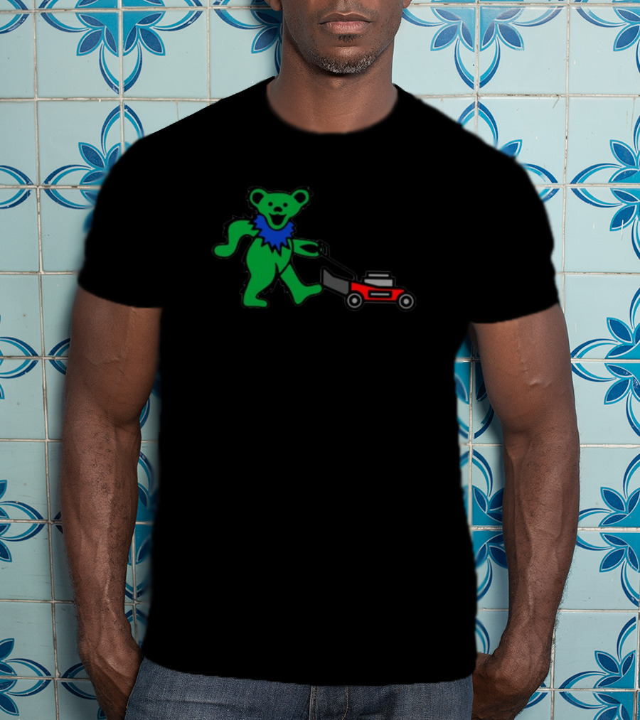 Middleclassfancy Mowing Bear Grateful Dead Dancing Bear Icon With Mower T-Shirt