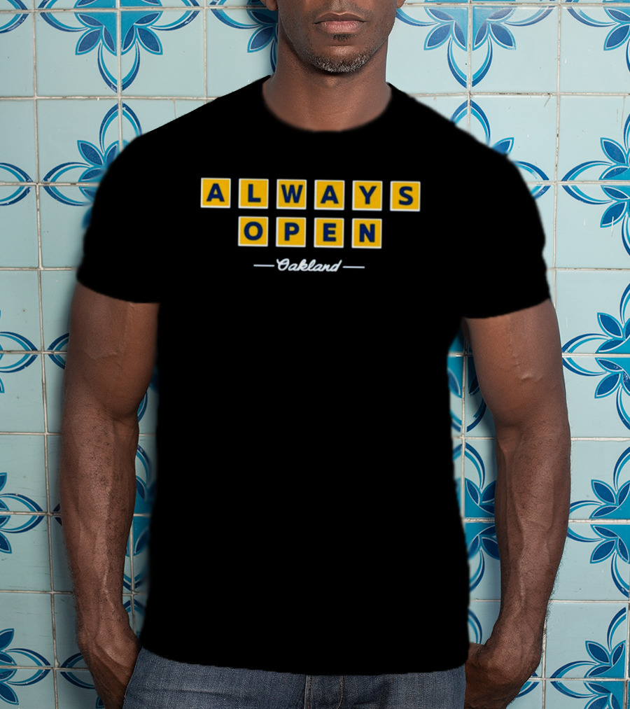 Always Open Oakland Scrabble Inspired Block Letters T-Shirt